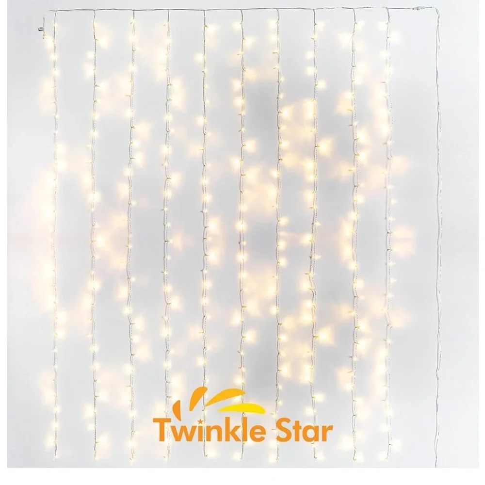 Twinkle Star 300 LED Window Curtain String Light Outdoor Indoor (Warm White)